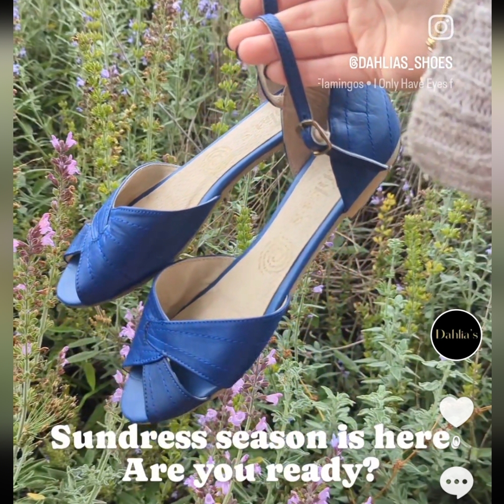Vintage inspired leather blue flats
